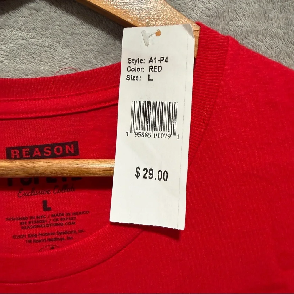 Reason Red Crewneck Tee men’s size large with Subtle Logo